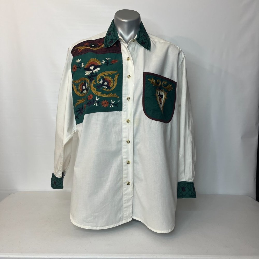 Vtg Capistrano Womens Western Blouse Top Sz 14/16 Embroidered Long Sleeve Button